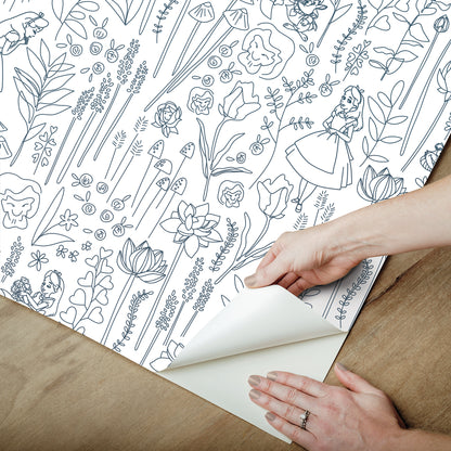 York Wallcoverings RoomMates Disney Alice in Wonderland Navy Garden Peel and Stick Wallpaper Modern Botanical Whites and Off-Whites  Wallpaper - RMK12799PLW