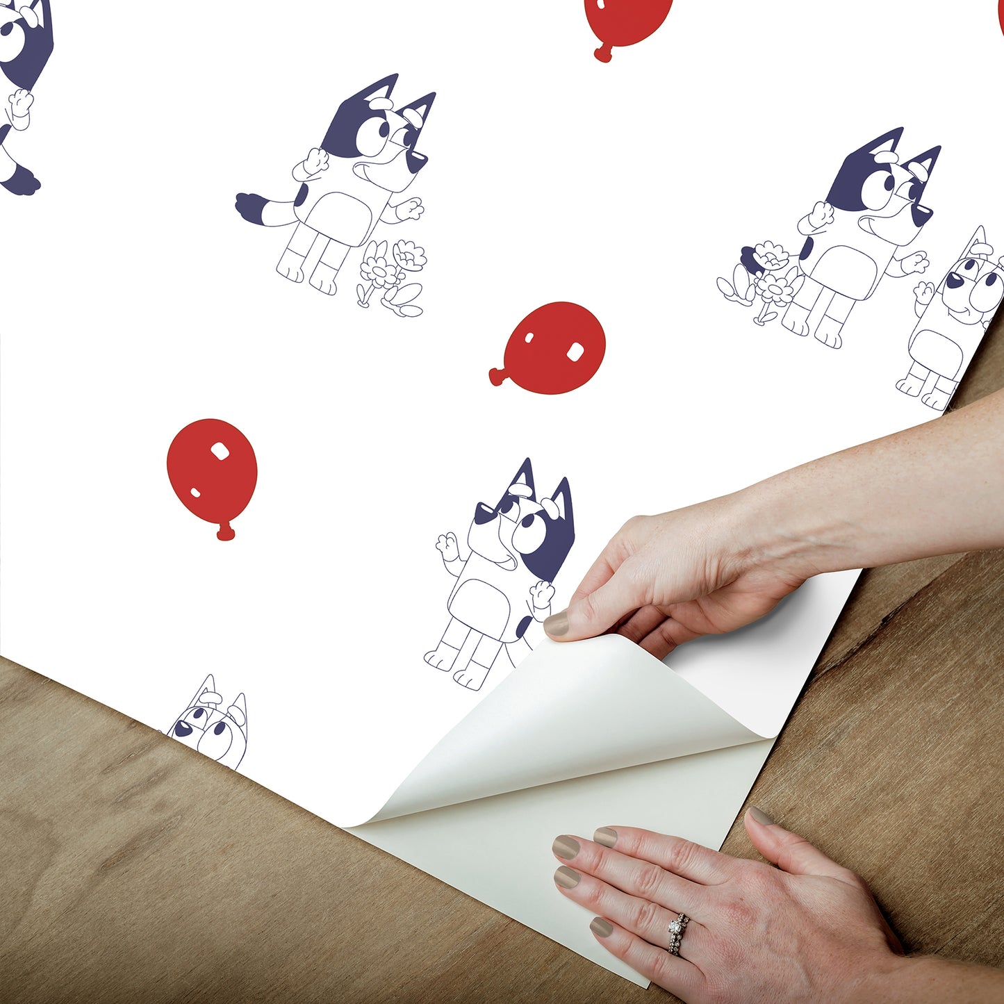 York Wallcoverings RoomMates Bluey Keepy Uppy White Peel and Stick Wallpaper Kids Graphics Whites and Off-Whites  Wallpaper - RMK12801PLW