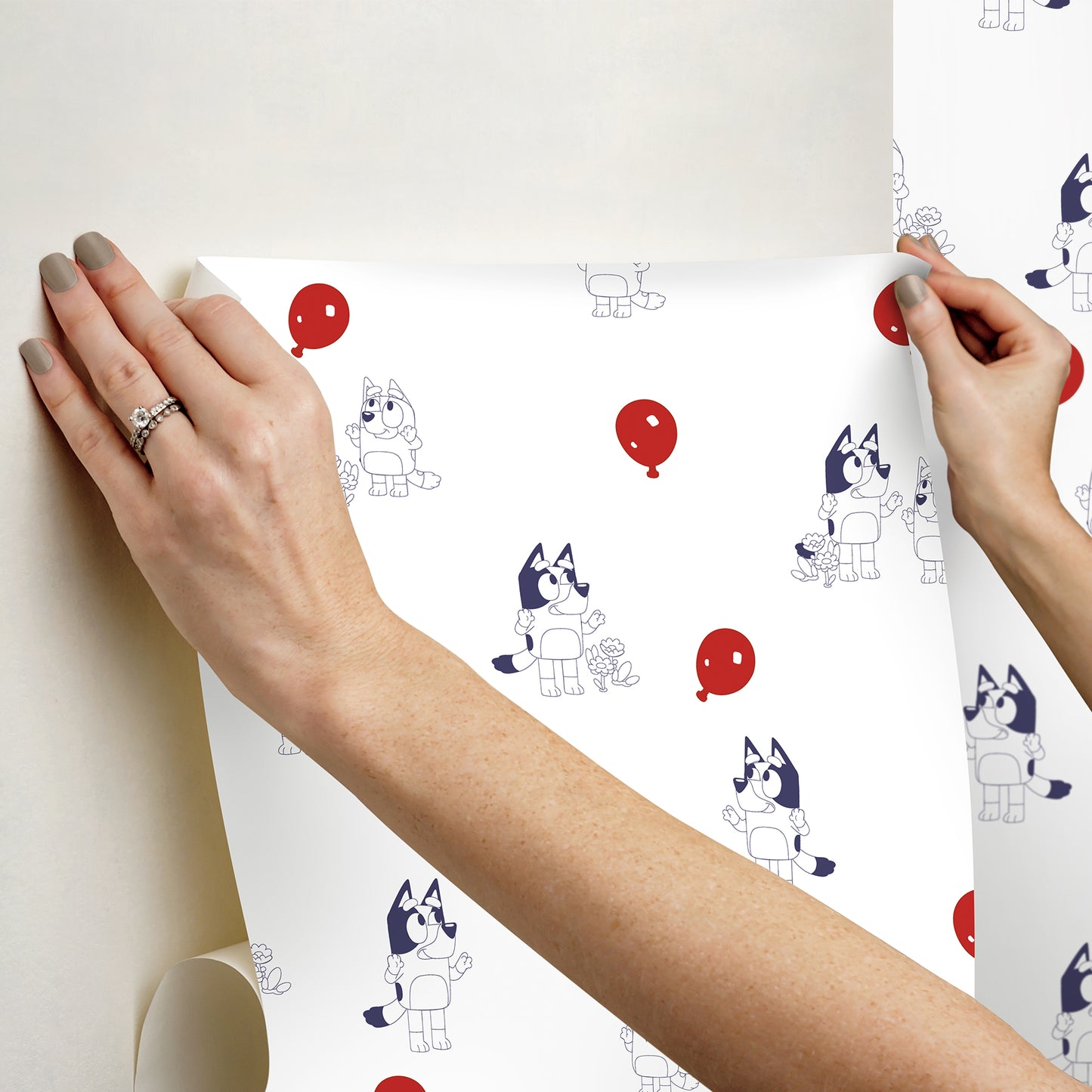 York Wallcoverings RoomMates Bluey Keepy Uppy White Peel and Stick Wallpaper Kids Graphics Whites and Off-Whites  Wallpaper - RMK12801PLW