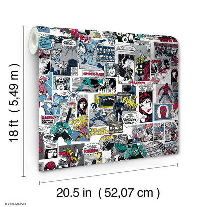 York Wallcoverings RoomMates Marvel Classic Comics Peel and Stick Wallpaper Retro Graphics Greys  Wallpaper - RMK12814PLW