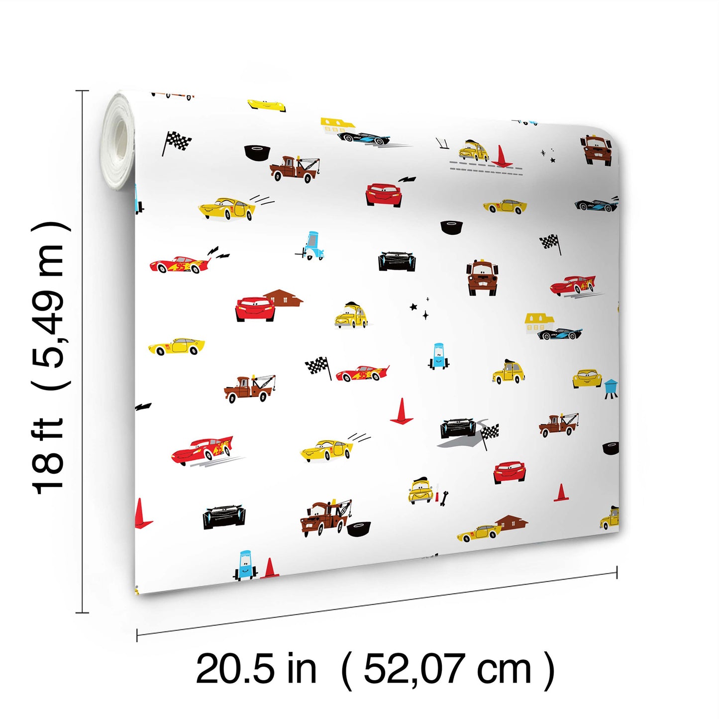 York Wallcoverings RoomMates Disney and Pixar Cars Racing Peel and Stick Wallpaper Kids Graphics Whites and Off-Whites  Wallpaper - RMK12816PL