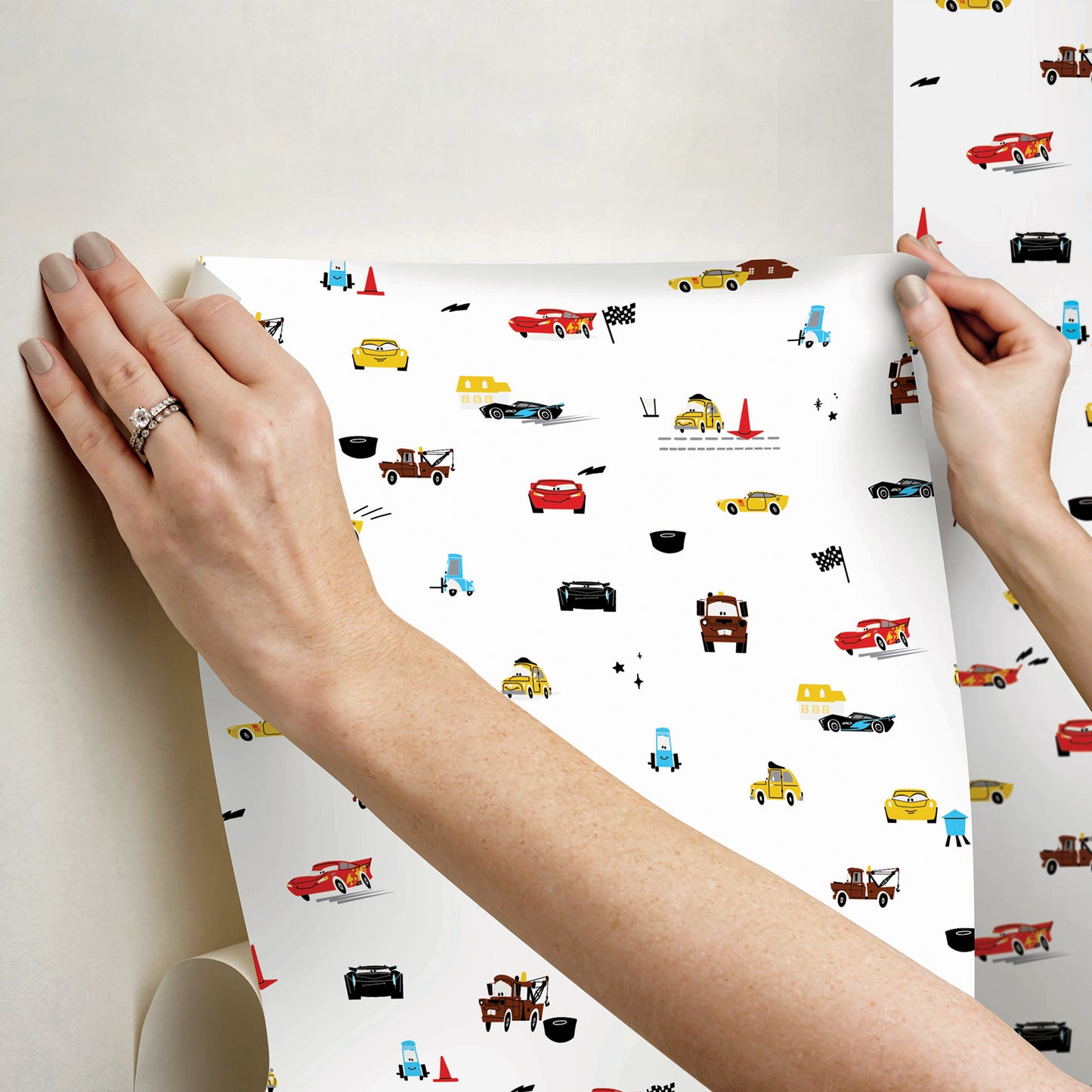 York Wallcoverings RoomMates Disney and Pixar Cars Racing Peel and Stick Wallpaper Kids Graphics Whites and Off-Whites  Wallpaper - RMK12816PL