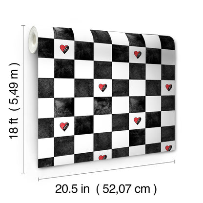 York Wallcoverings RoomMates Disney Descendants: The Rise of Red - Rebel at Heart Checker Peel and Stick Wallpaper Kids Graphics Blacks  Wallpaper - RMK12817PLW