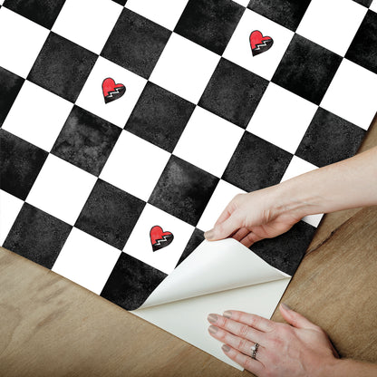 York Wallcoverings RoomMates Disney Descendants: The Rise of Red - Rebel at Heart Checker Peel and Stick Wallpaper Kids Graphics Blacks  Wallpaper - RMK12817PLW