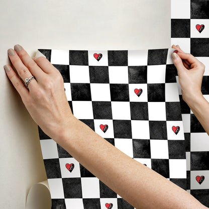 York Wallcoverings RoomMates Disney Descendants: The Rise of Red - Rebel at Heart Checker Peel and Stick Wallpaper Kids Graphics Blacks  Wallpaper - RMK12817PLW