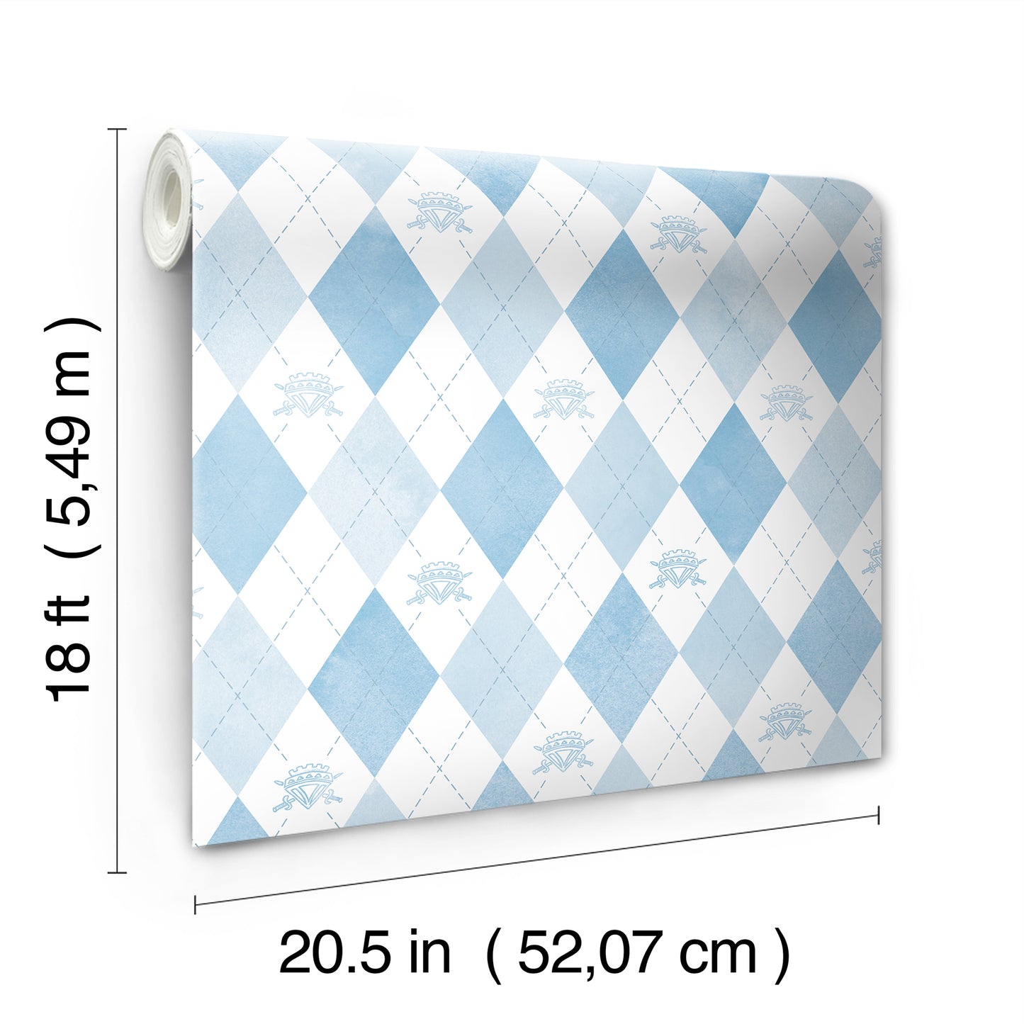 York Wallcoverings RoomMates Disney Descendants: The Rise of Red - Chloe Crown Argyle Peel and Stick Wallpaper Kids Graphics Blues  Wallpaper - RMK12818PLW