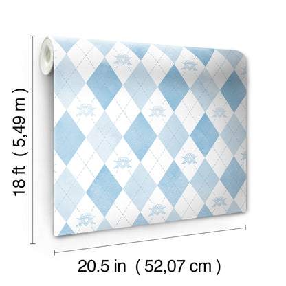 York Wallcoverings RoomMates Disney Descendants: The Rise of Red - Chloe Crown Argyle Peel and Stick Wallpaper Kids Graphics Blues  Wallpaper - RMK12818PLW