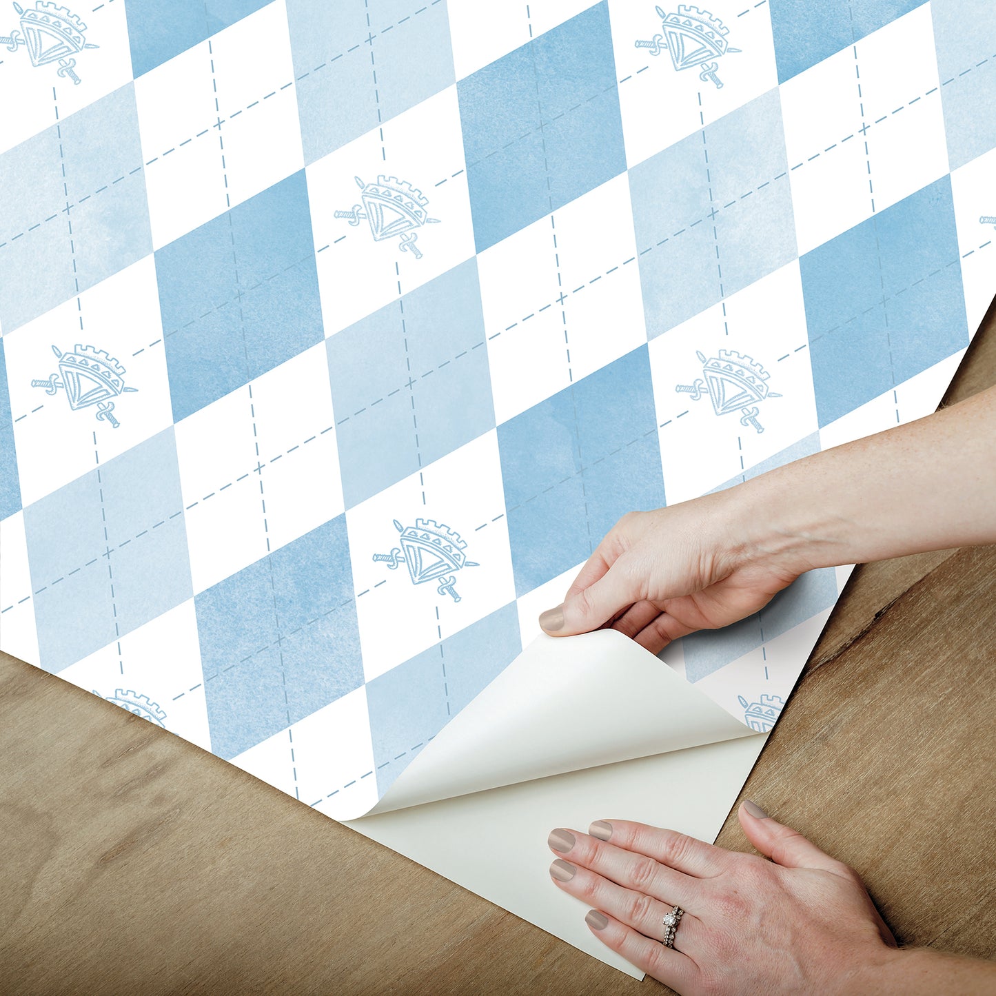 York Wallcoverings RoomMates Disney Descendants: The Rise of Red - Chloe Crown Argyle Peel and Stick Wallpaper Kids Graphics Blues  Wallpaper - RMK12818PLW