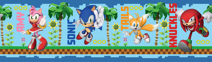 York Wallcoverings RoomMates Sonic The Hedgehog Green Hill Characters Border Decal Graphics Kids Blue  Current Peel & Stick - RMK1338BD