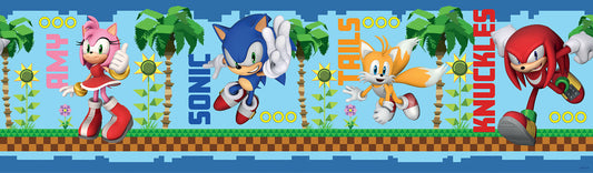 York Wallcoverings RoomMates Sonic The Hedgehog Green Hill Characters Border Decal Graphics Kids Blue  Current Peel & Stick - RMK1338BD