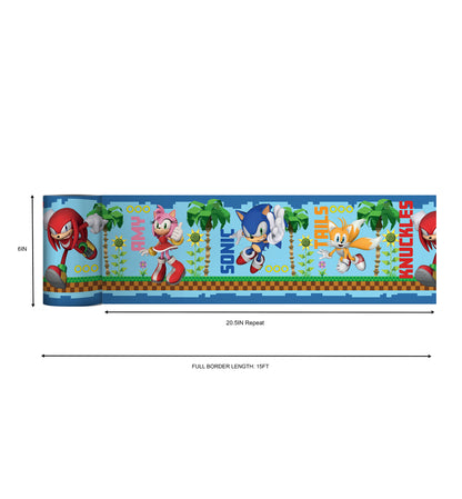 York Wallcoverings RoomMates Sonic The Hedgehog Green Hill Characters Border Decal Graphics Kids Blue  Current Peel & Stick - RMK1338BD