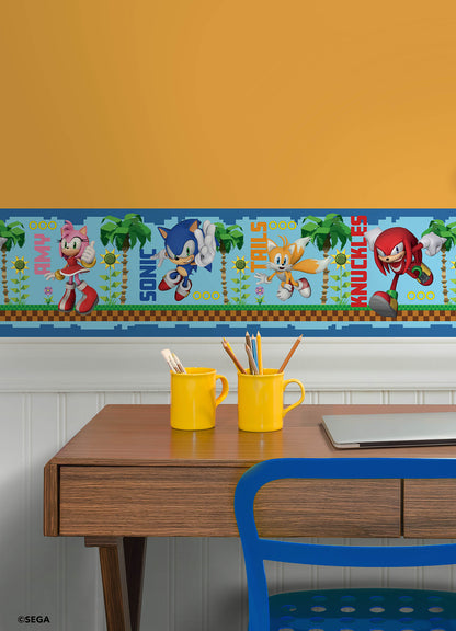 York Wallcoverings RoomMates Sonic The Hedgehog Green Hill Characters Border Decal Graphics Kids Blue  Current Peel & Stick - RMK1338BD