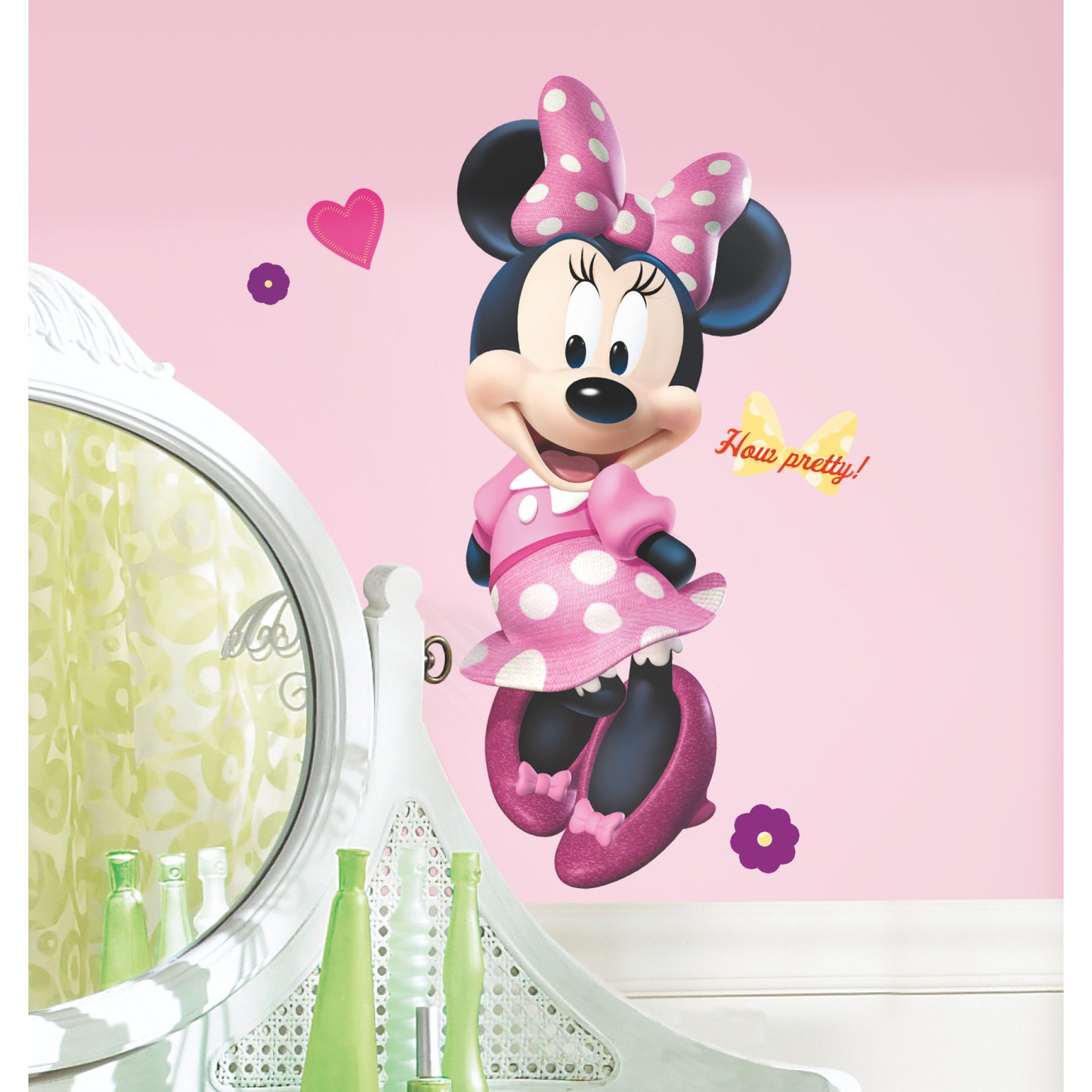 York Wallcoverings RoomMates Minnie Bow-Tique Peel and Stick Giant Wall Decal Kids Licensed Pinks  Wallpaper - RMK2008GM
