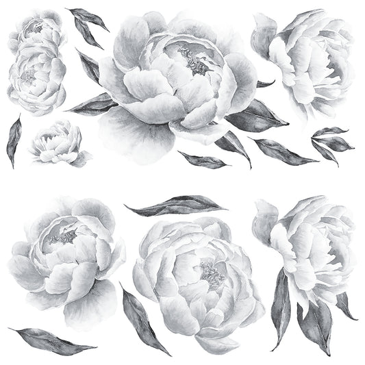 York Wallcoverings RoomMates Peonies Giant Wall Decals Traditional Botanical Blacks  Wallpaper - RMK4413GM