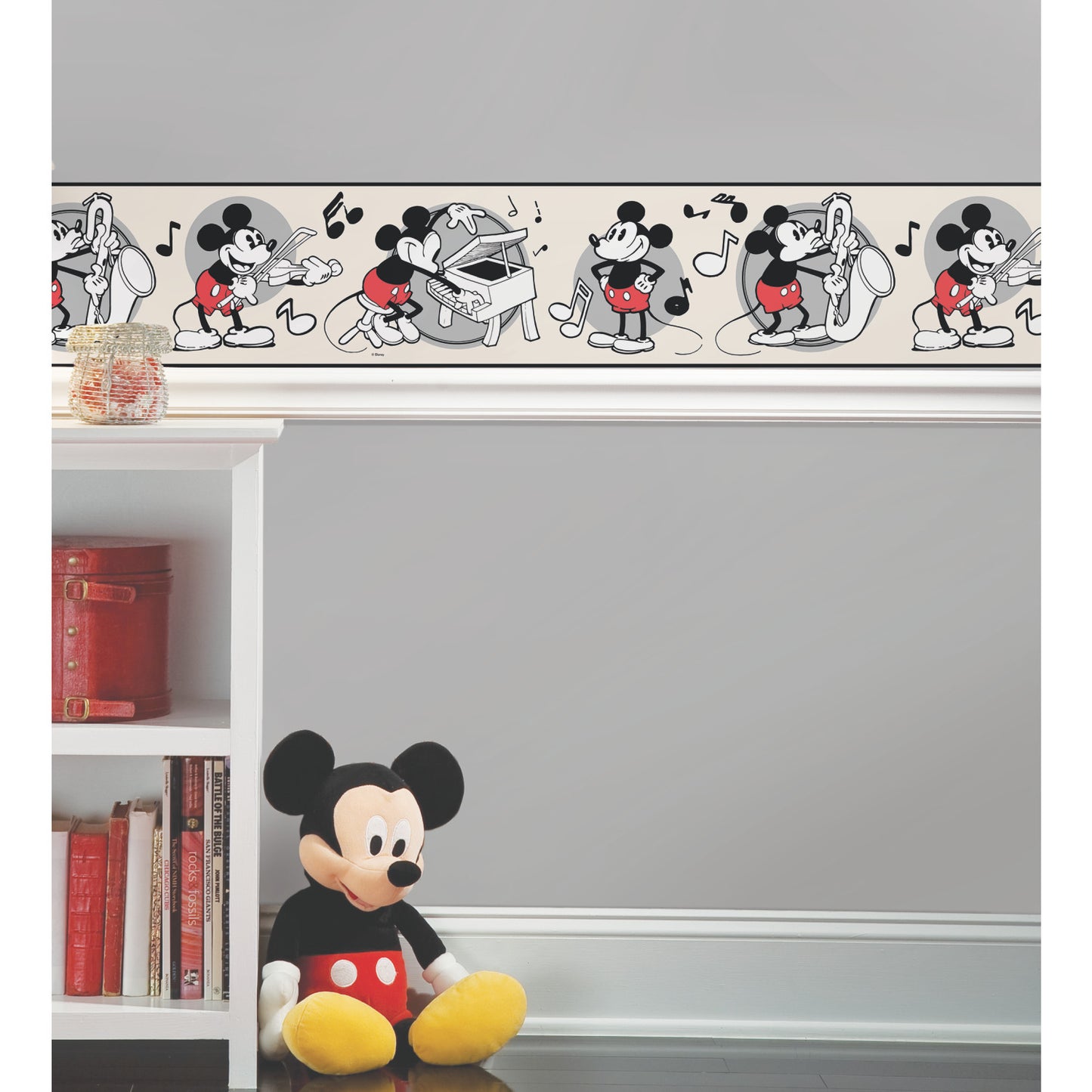 York Wallcoverings RoomMates Vintage Disney Mickey Mouse Peel and Stick Border Whimsical Licensed Reds  Wallpaper - RMK4523BD