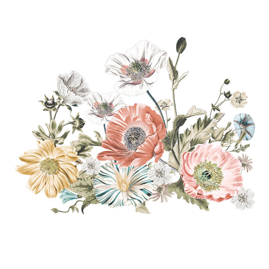 York Wallcoverings RoomMates Vintage Poppy Floral XL Giant Wall Decals Vintage Botanical Multicolor  Wallpaper - RMK4641TBM