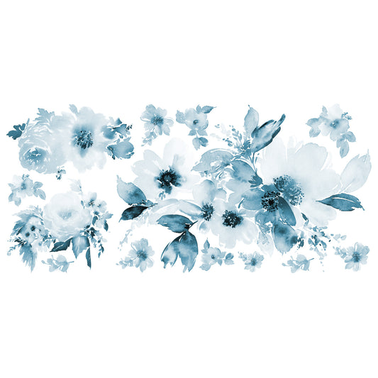 York Wallcoverings RoomMates Watercolor Floral Wall Decals Transitional Botanical Blues  Wallpaper - RMK4708GM