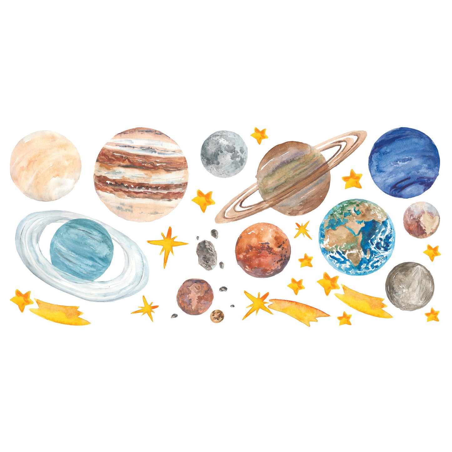 York Wallcoverings RoomMates Watercolor Planets Giant Wall Decals Kids Outer Space Multicolor  Wallpaper - RMK4806GM