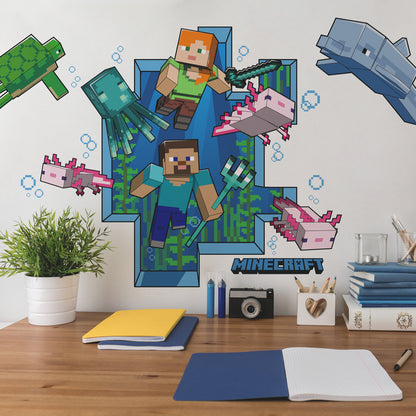 York Wallcoverings RoomMates Minecraft Peel and Stick Giant Wall Decal Kids Licensed Multicolor  Wallpaper - RMK5005GM