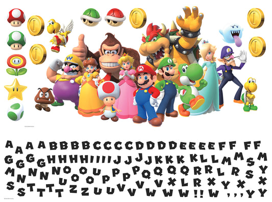 York Wallcoverings RoomMates Super Mario Giant Peel and Stick Wall Decal With Alphabet Whimsical Licensed Greens  Wallpaper - RMK5094GM