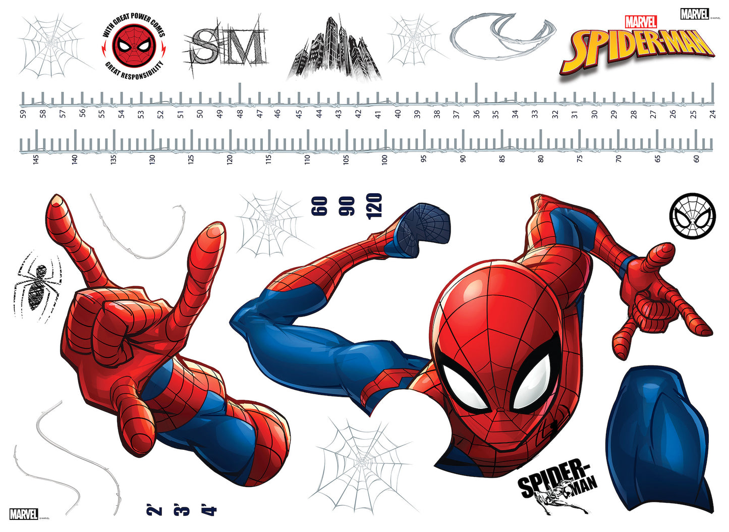 York Wallcoverings RoomMates Spider-Man Growth Chart Giant Peel and Stick Wall Decals Whimsical Licensed Blues  Wallpaper - RMK5168GC