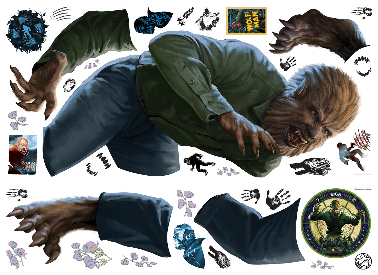 York Wallcoverings RoomMates Classic Monsters The Wolf Man Giant Wall Decals Whimsical Licensed Browns  Wallpaper - RMK5215GM