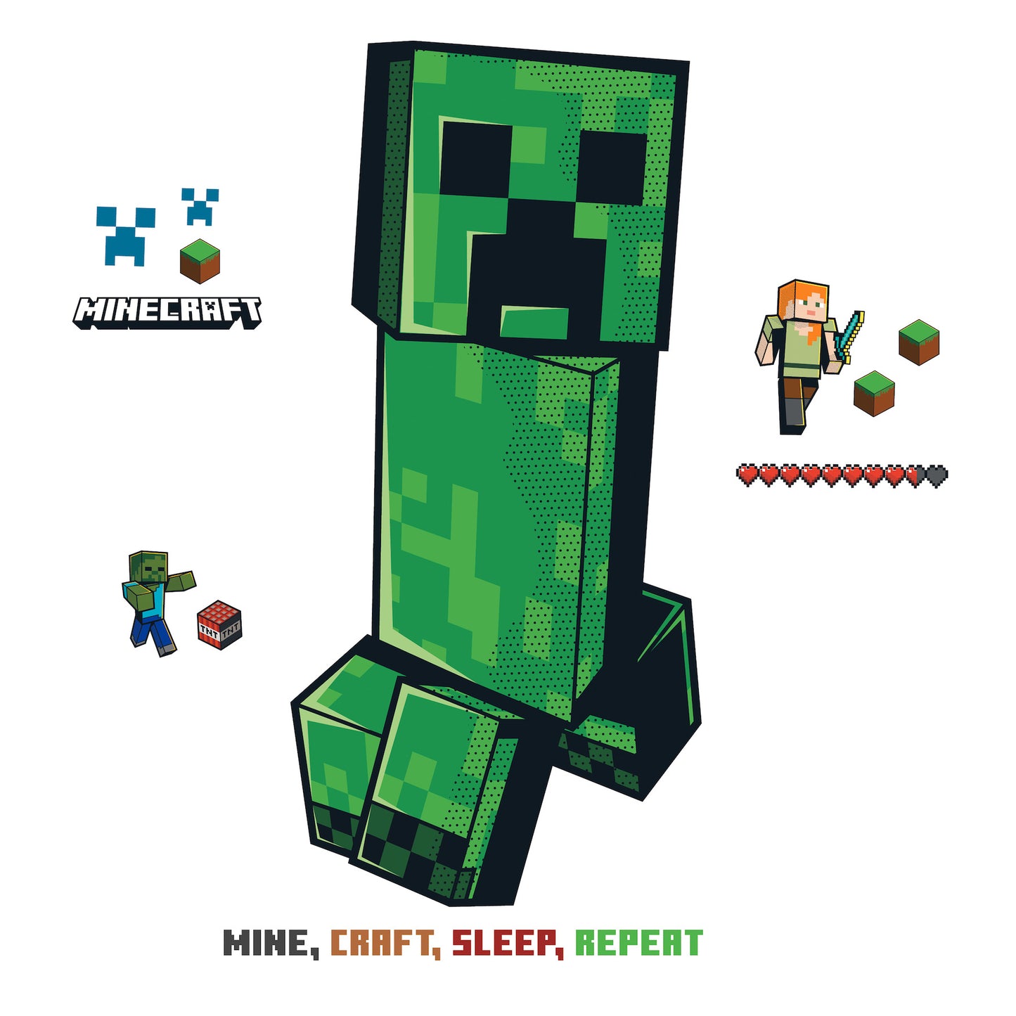 York Wallcoverings RoomMates Minecraft Creeper Giant Peel and Stick Wall Decals Whimsical Licensed Greens  Wallpaper - RMK5360GM