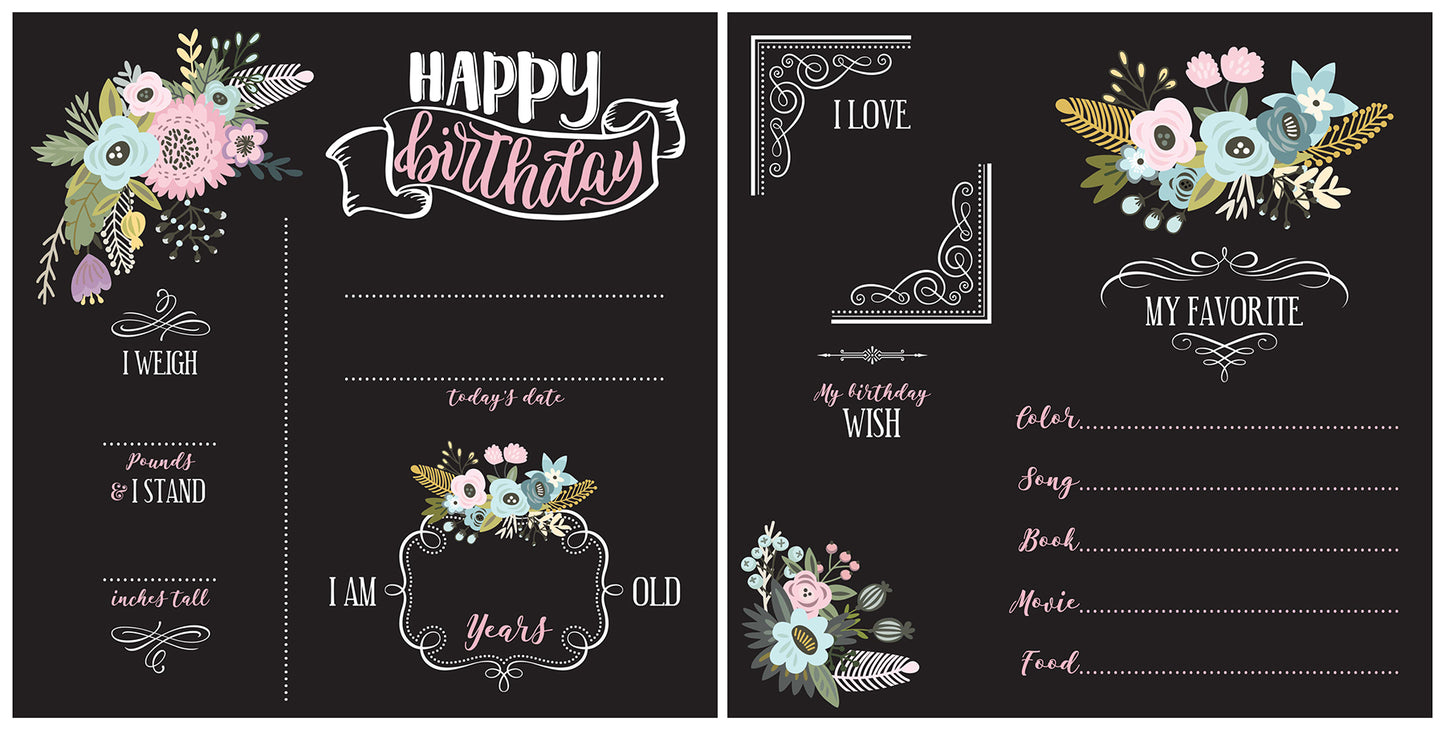 York Wallcoverings RoomMates Floral Birthday Chalkboard Kids Graphics Blacks  Wallpaper - RMK5454CB