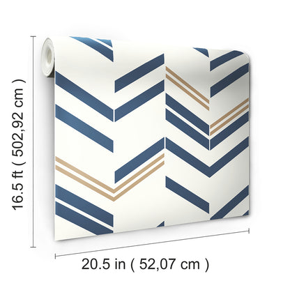 York Wallcoverings RoomMates Chevron Stripe Blue Peel and Stick Wallpaper Modern Global Blues  Wallpaper - RMK9002WP