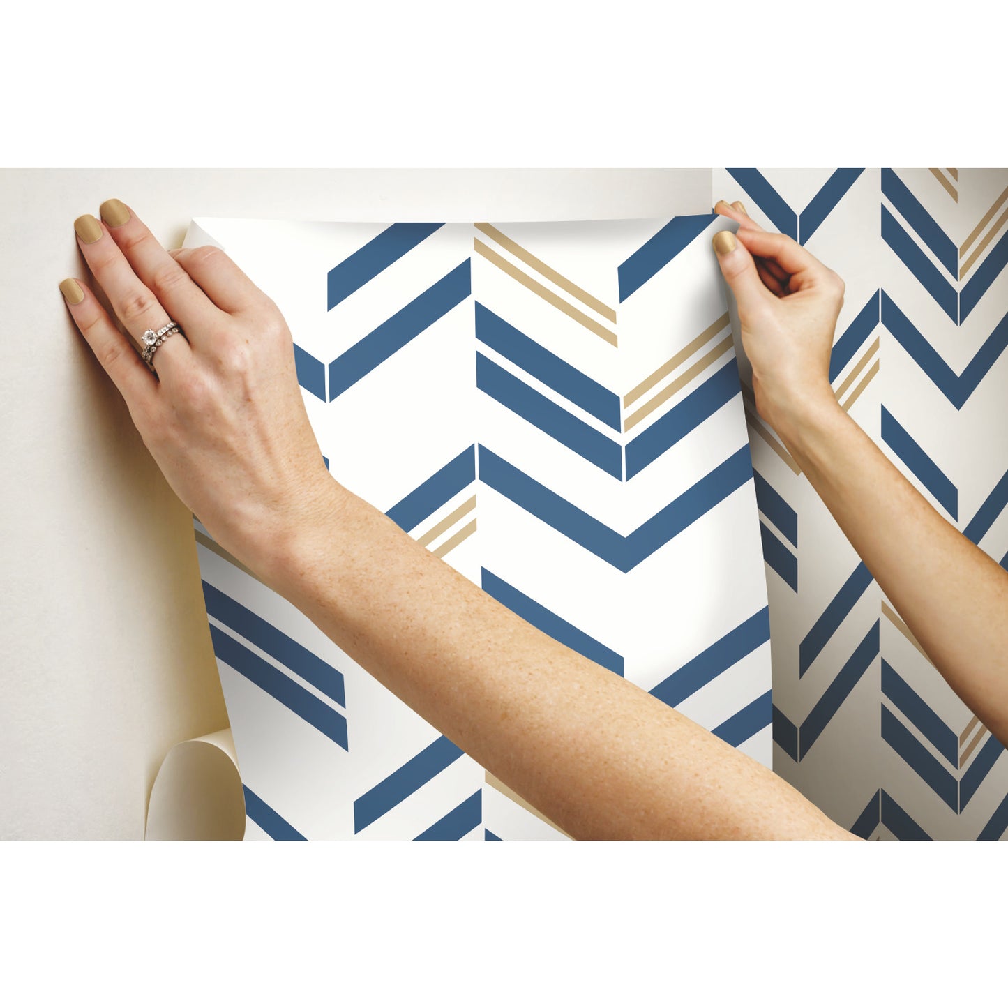 York Wallcoverings RoomMates Chevron Stripe Blue Peel and Stick Wallpaper Modern Global Blues  Wallpaper - RMK9002WP