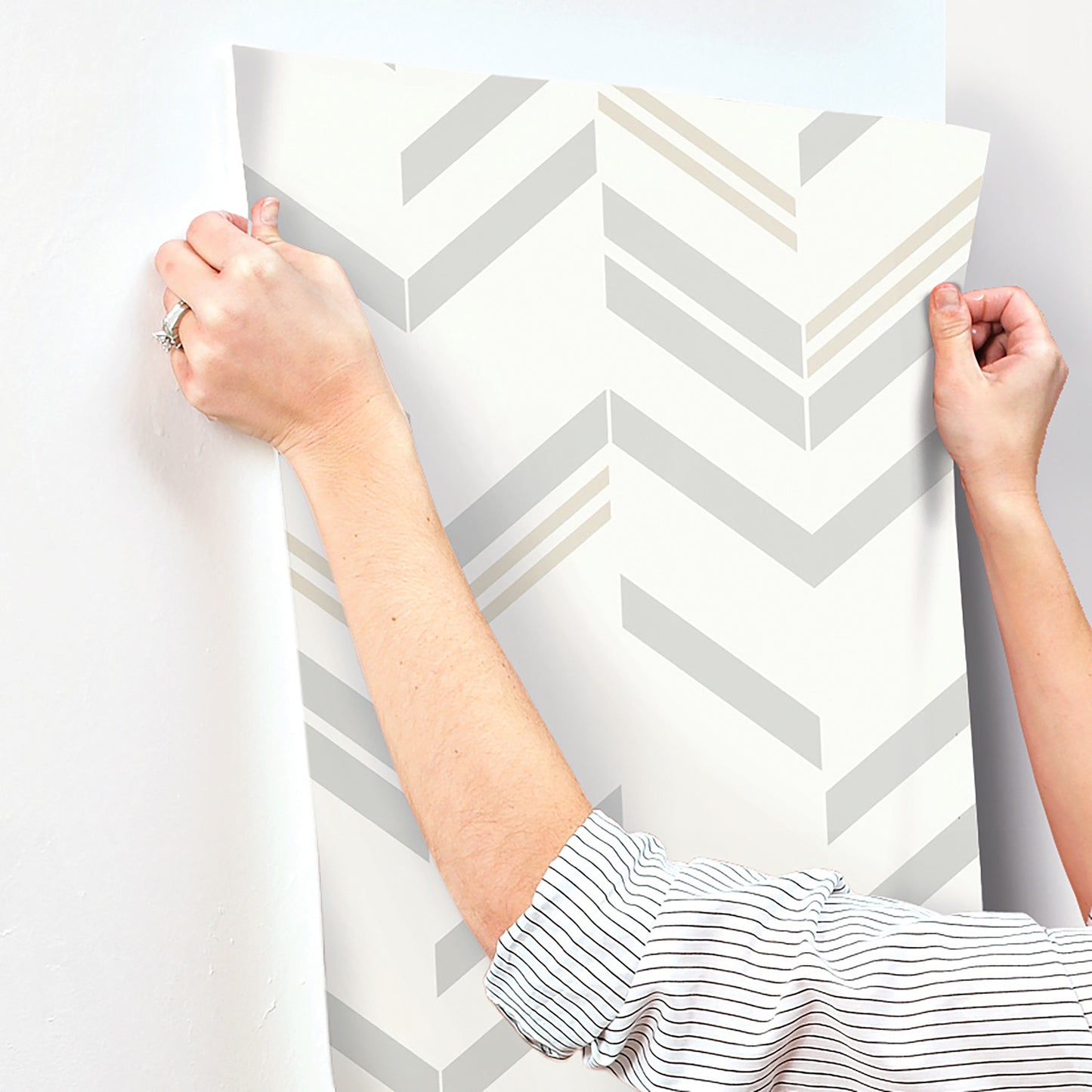 York Wallcoverings RoomMates Chevron Stripe Grey Peel and Stick Wallpaper Modern Global Greys  Wallpaper - RMK9004WP (DISCONTINUED PATTERN)