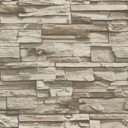 York Wallcoverings RoomMates Stacked Stone Brown Peel and Stick Wallpaper Industrial Nature Browns  Wallpaper - RMK9025WP