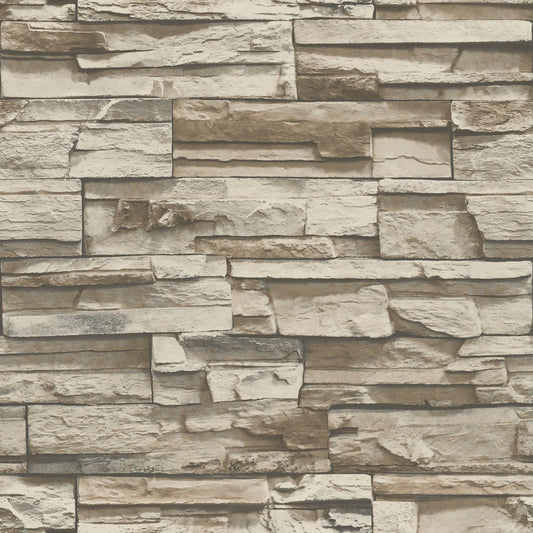 York Wallcoverings RoomMates Stacked Stone Brown Peel and Stick Wallpaper Industrial Nature Browns  Wallpaper - RMK9025WP