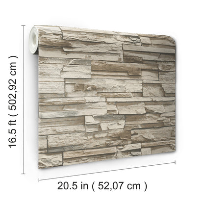York Wallcoverings RoomMates Stacked Stone Brown Peel and Stick Wallpaper Industrial Nature Browns  Wallpaper - RMK9025WP