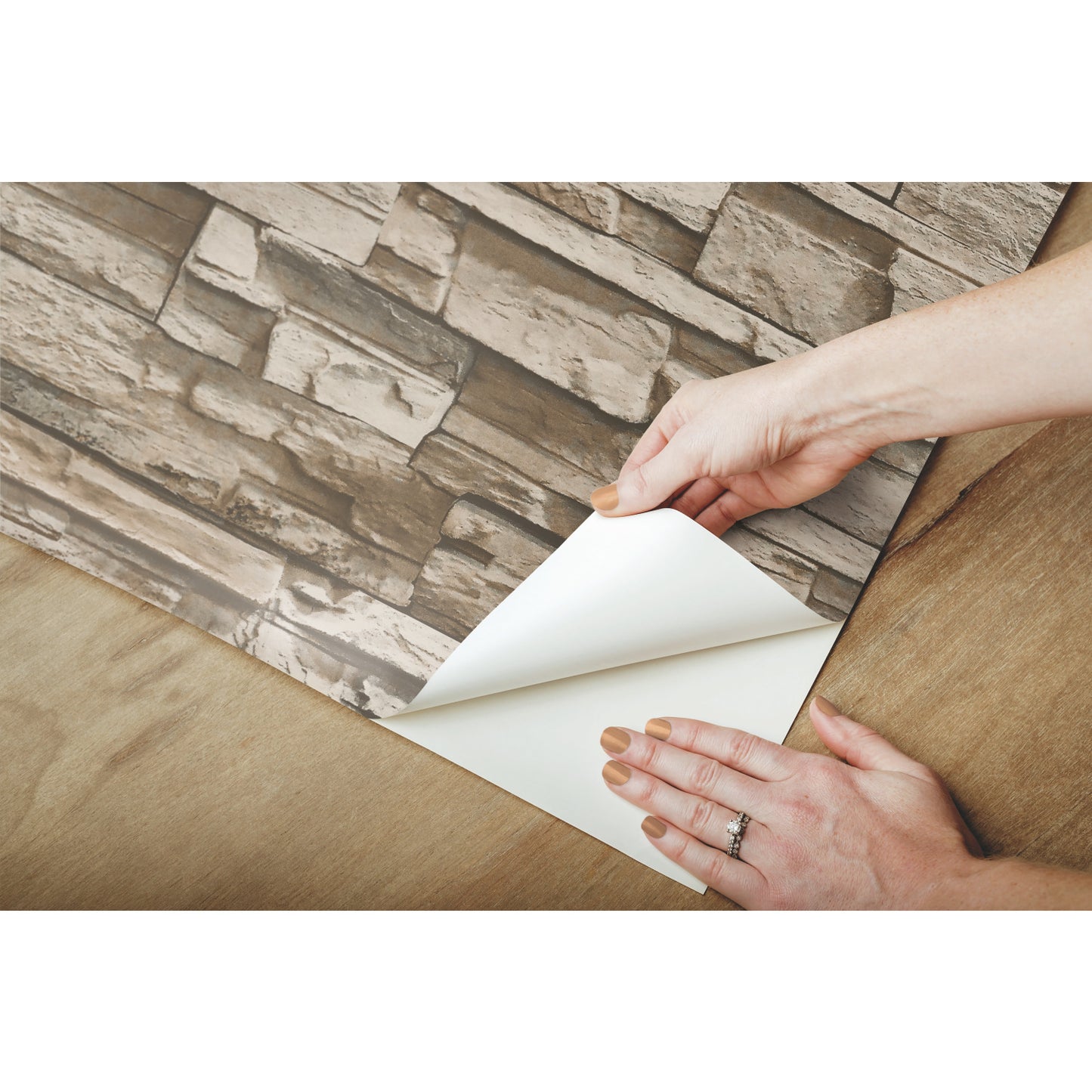 York Wallcoverings RoomMates Stacked Stone Brown Peel and Stick Wallpaper Industrial Nature Browns  Wallpaper - RMK9025WP