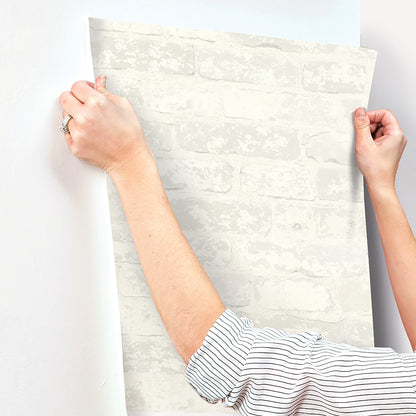 York Wallcoverings RoomMates Stuccoed Brick White Peel and Stick Wallpaper Industrial Global Whites and Off-Whites  Wallpaper - RMK9038WP