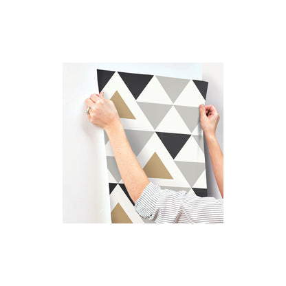York Wallcoverings RoomMates Geometric Triangle Black Peel and Stick Wallpaper Modern Global Multicolor  Wallpaper - RMK9055WP
