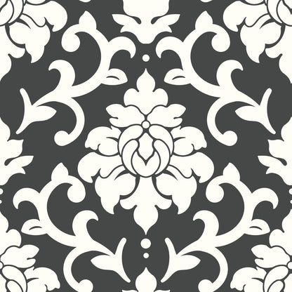 York Wallcoverings RoomMates Damask Black Peel and Stick Wallpaper Traditional Global Blacks  Wallpaper - RMK9114WP
