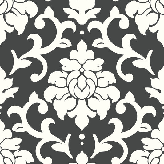 York Wallcoverings RoomMates Damask Black Peel and Stick Wallpaper Traditional Global Blacks  Wallpaper - RMK9114WP