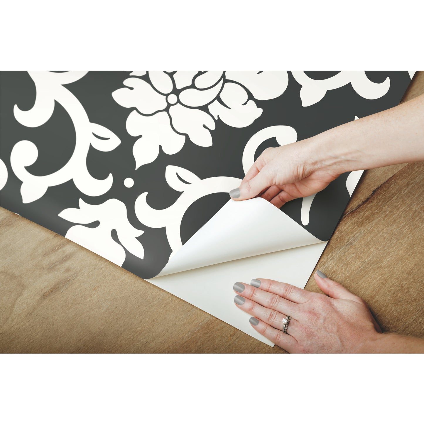 York Wallcoverings RoomMates Damask Black Peel and Stick Wallpaper Traditional Global Blacks  Wallpaper - RMK9114WP