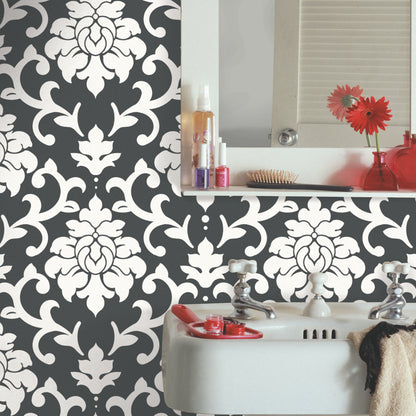 York Wallcoverings RoomMates Damask Black Peel and Stick Wallpaper Traditional Global Blacks  Wallpaper - RMK9114WP