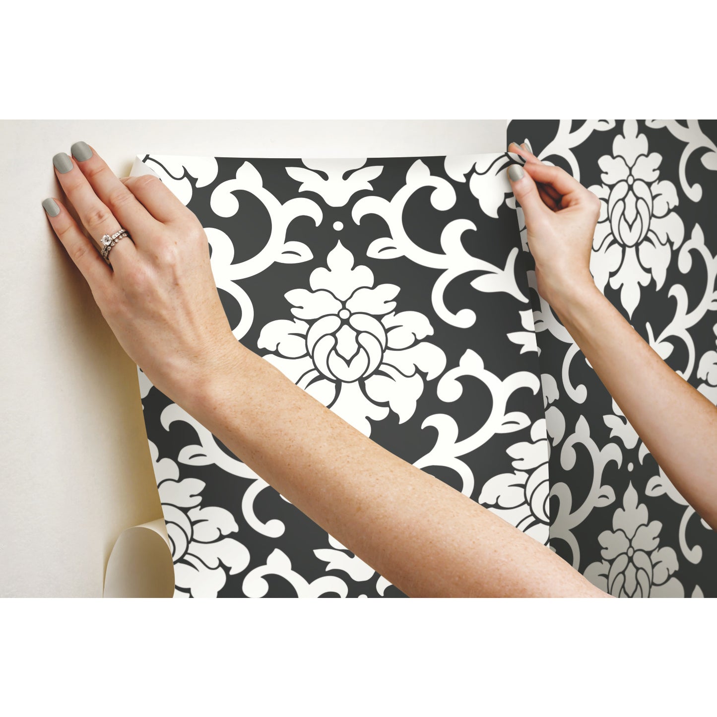 York Wallcoverings RoomMates Damask Black Peel and Stick Wallpaper Traditional Global Blacks  Wallpaper - RMK9114WP