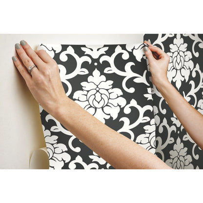 York Wallcoverings RoomMates Damask Black Peel and Stick Wallpaper Traditional Global Blacks  Wallpaper - RMK9114WP
