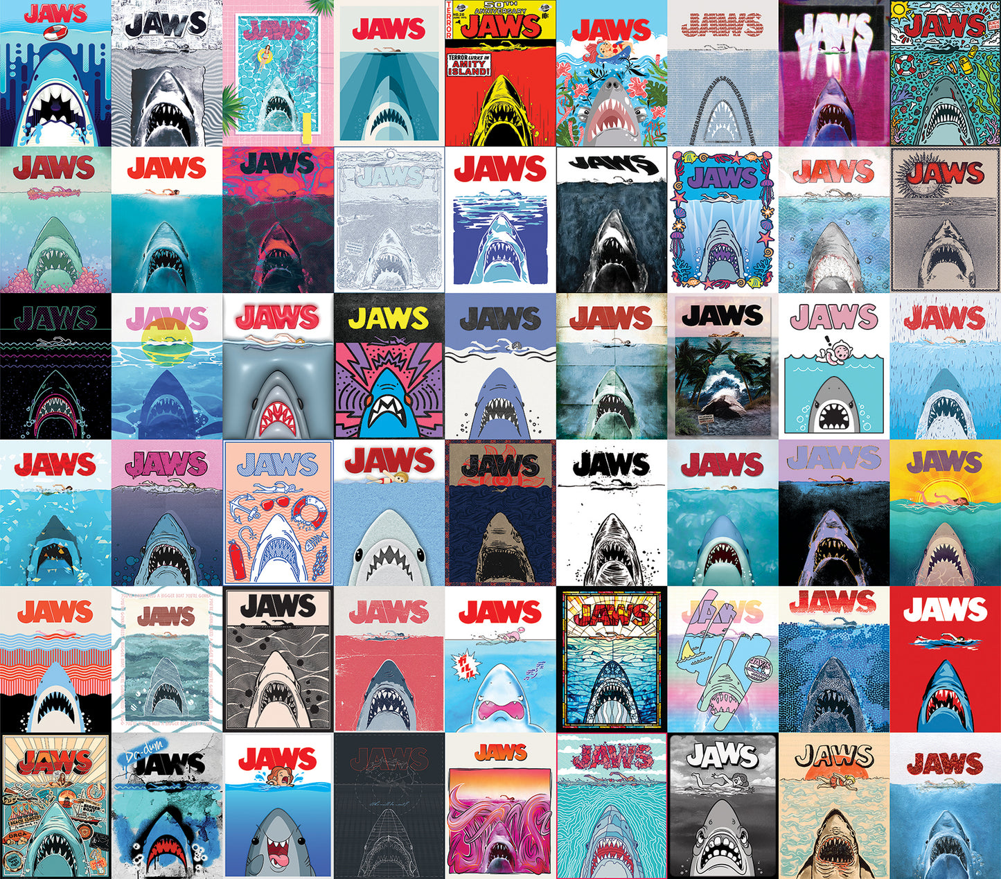 York Wallcoverings RoomMates JAWS 50th Anniversary Posters Peel and Stick Mural Eclectic Graphics Blues  Wallpaper - RMM1306