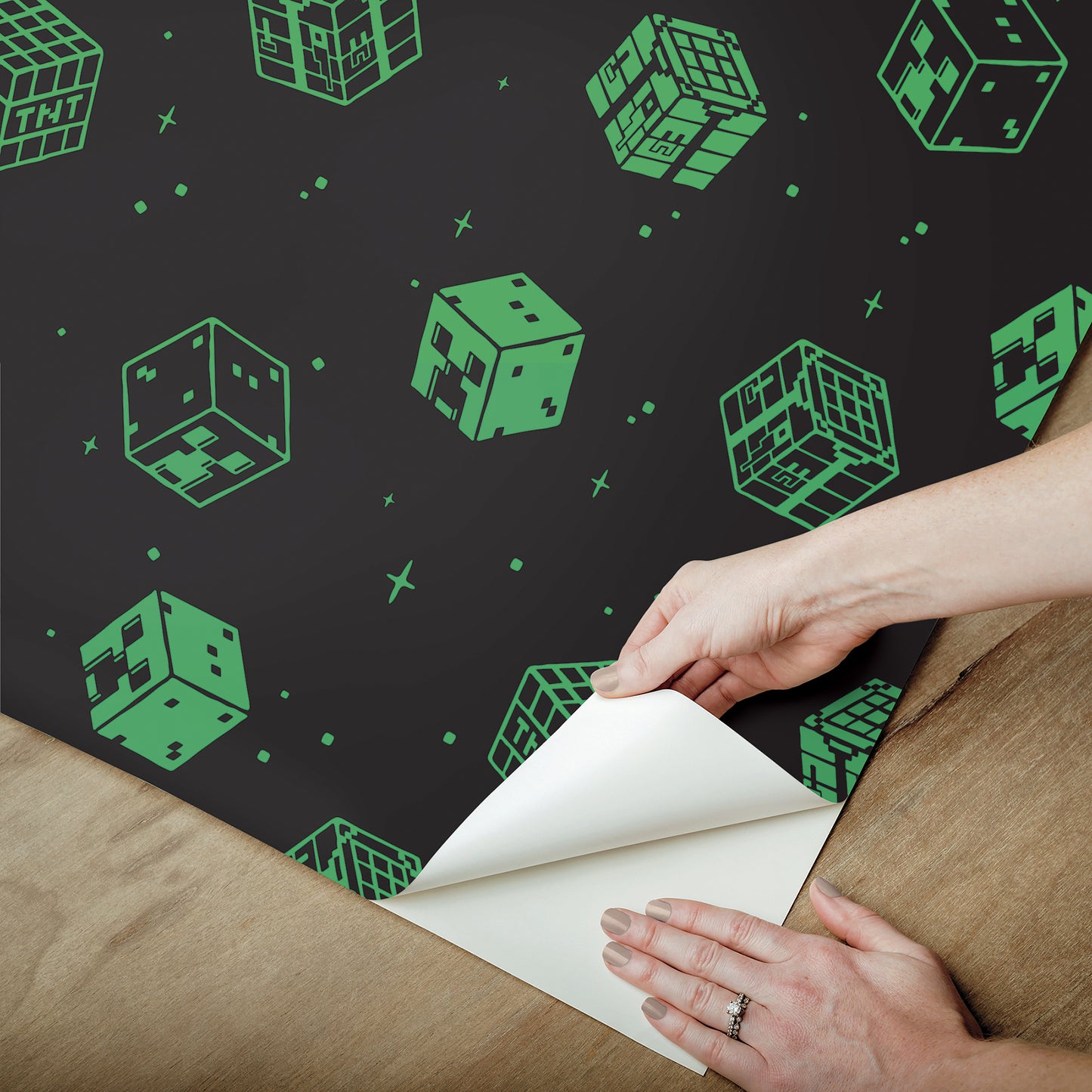 York Wallcoverings RoomMates Minecraft Black Blocks Peel and Stick Wallpaper Kids Graphics Blacks  Wallpaper - RMWS1225