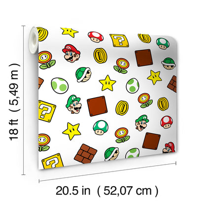 York Wallcoverings RoomMates Nintendo Super Mario Power Up Icons Red and Green Peel and Stick Wallpaper Kids Graphics Yellows  Wallpaper - RMWS1226