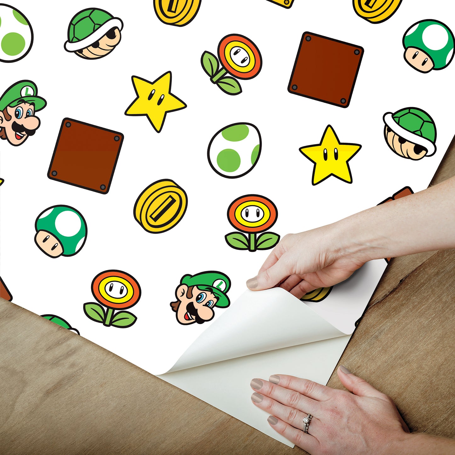 York Wallcoverings RoomMates Nintendo Super Mario Power Up Icons Red and Green Peel and Stick Wallpaper Kids Graphics Yellows  Wallpaper - RMWS1226