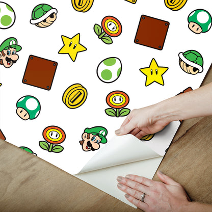 York Wallcoverings RoomMates Nintendo Super Mario Power Up Icons Red and Green Peel and Stick Wallpaper Kids Graphics Yellows  Wallpaper - RMWS1226