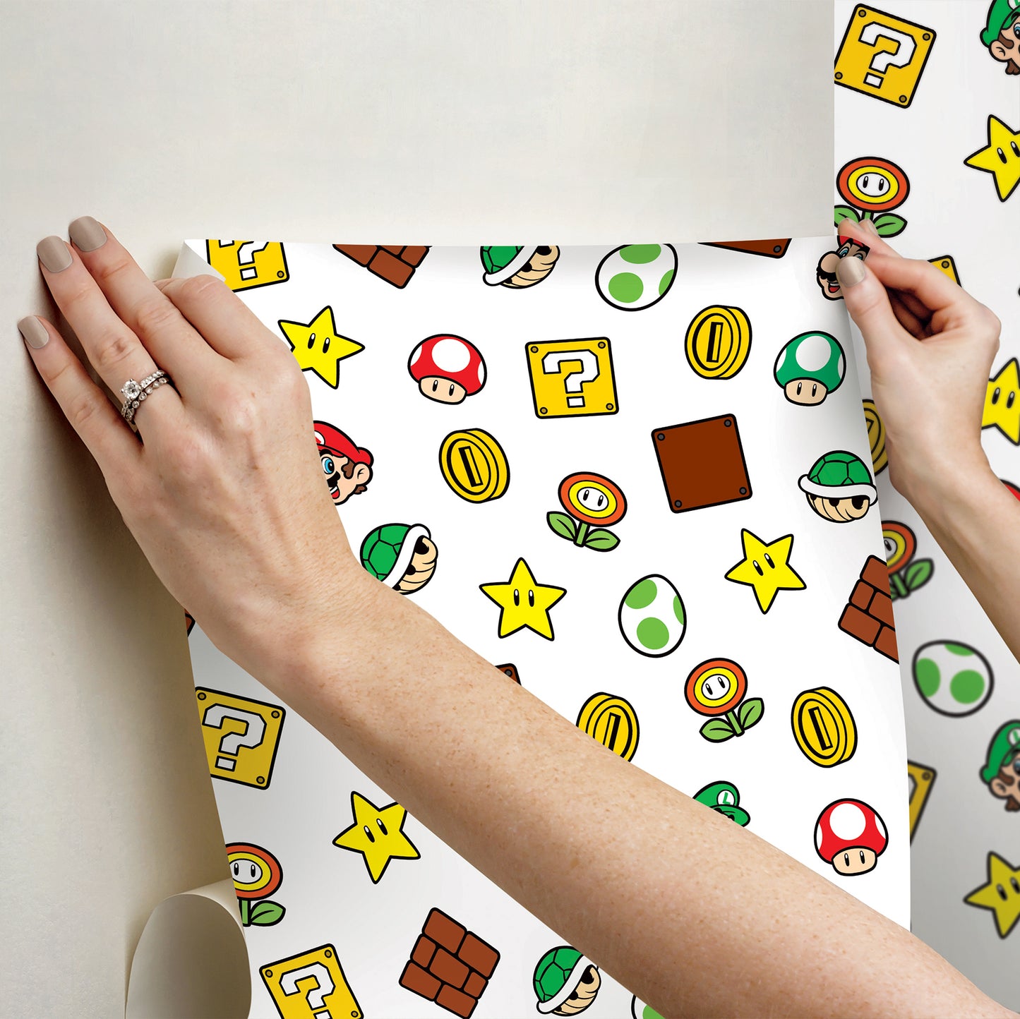 York Wallcoverings RoomMates Nintendo Super Mario Power Up Icons Red and Green Peel and Stick Wallpaper Kids Graphics Yellows  Wallpaper - RMWS1226