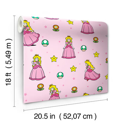 York Wallcoverings RoomMates Super Mario Princess Peach Yellow and Pink Peel and Stick Wallpaper Kids Graphics Pinks  Wallpaper - RMWS1227